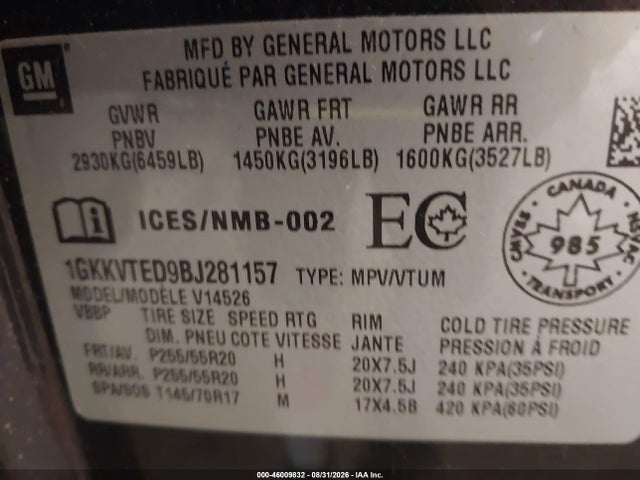 Продаж на аукціоні авто 2011 Gmc Acadia Denali, vin: 1GKKVTED9BJ281157, номер лоту: 46009832