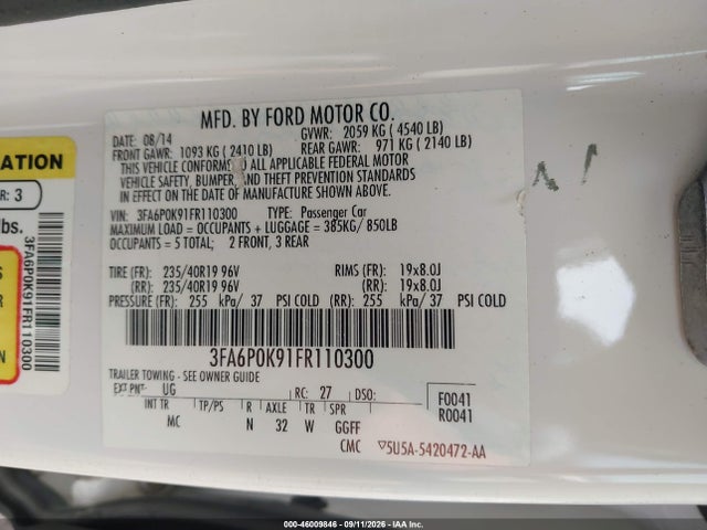 Продажа на аукционе авто 2015 Ford Fusion Titanium, vin: 3FA6P0K91FR110300, номер лота: 46009846