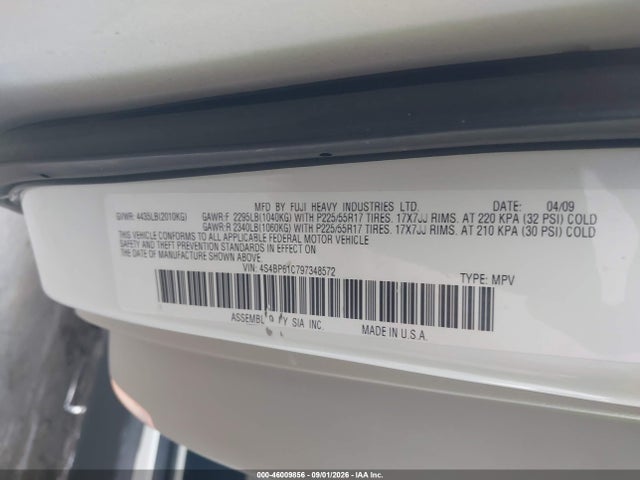 Aukcja sprzedaży 2009 Subaru Outback 2.5i, vin: 4S4BP61C797348572, numer aukcji: 46009856