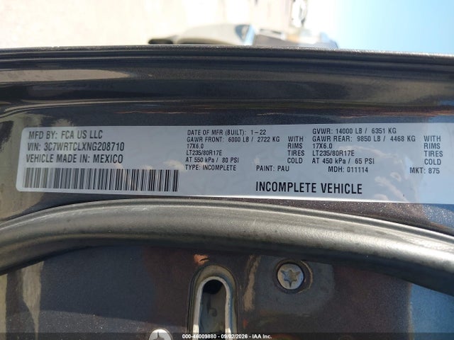 Продаж на аукціоні авто 2022 Ram 3500 Chassis Tradesman/slt/laramie/limited, vin: 3C7WRTCLXNG208710, номер лоту: 46009880