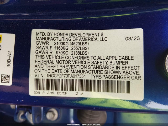 Aukcja sprzedaży 2023 Honda Accord Hybrid Sport-l, vin: 1HGCY2F73PA017354, numer aukcji: 46009892