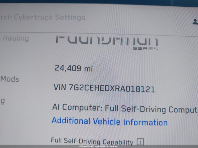 Продажа на аукционе авто 2024 Tesla Cybertruck All-wheel Drive, vin: 7G2CEHEDXRA018121, номер лота: 46009913