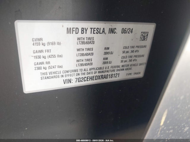 Продажа на аукционе авто 2024 Tesla Cybertruck All-wheel Drive, vin: 7G2CEHEDXRA018121, номер лота: 46009913