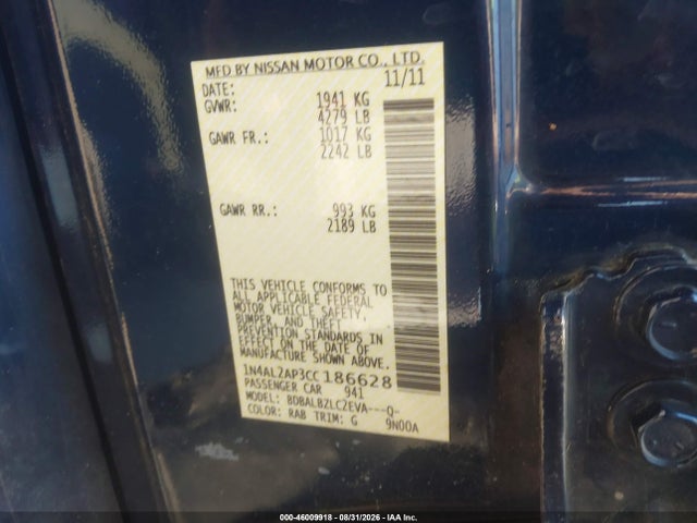 Продаж на аукціоні авто 2012 Nissan Altima 2.5 S, vin: 1N4AL2AP3CC186628, номер лоту: 46009918