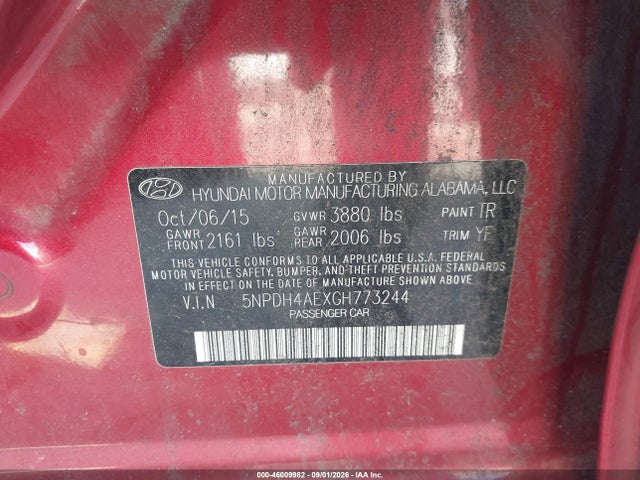 46009982 :رقم المزاد ، 5NPDH4AEXGH773244 vin ، 2016 Hyundai Elantra Se مزاد بيع