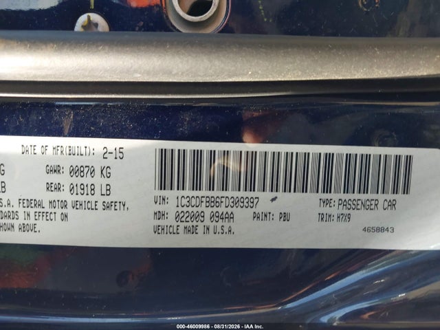 Aukcja sprzedaży 2015 Dodge Dart Sxt, vin: 1C3CDFBB6FD309397, numer aukcji: 46009986