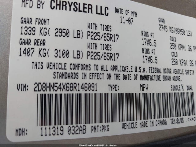 Продажа на аукционе авто 2008 Dodge Grand Caravan Sxt, vin: 2D8HN54X68R146091, номер лота: 46010004