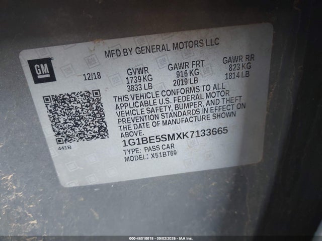 Chevrolet CRUZE LT 2019 1G1BE5SMXK7133665 Image 9