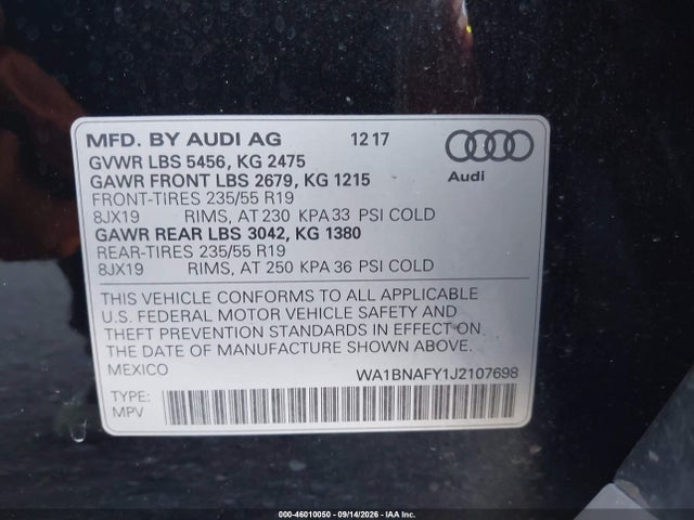 WA1BNAFY1J2107698 Audi Q5 2.0t Premium/2.0t Tech Premium