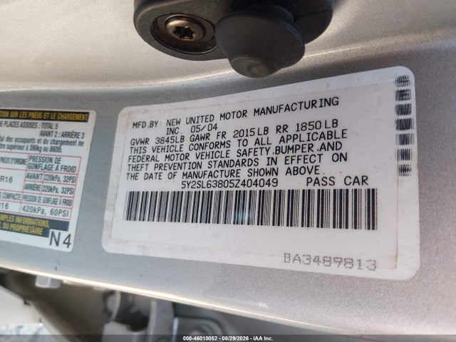 Aukcja sprzedaży 2005 Pontiac Vibe, vin: 5Y2SL63805Z404049, numer aukcji: 46010052