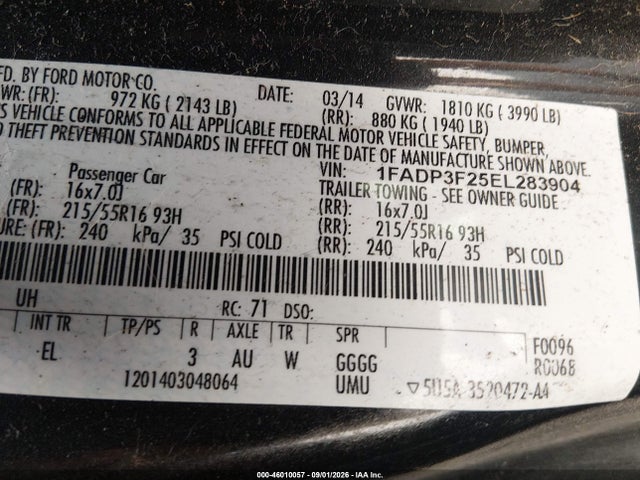 Ford FOCUS SE 2014 1FADP3F25EL283904 Image 9