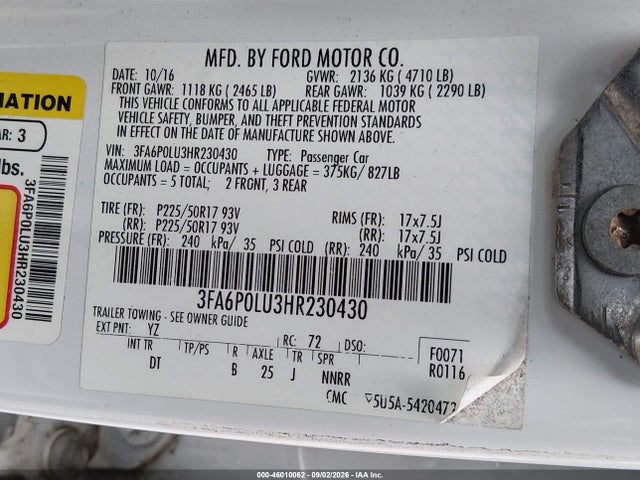Ford Fusion Hybrid Se 2017 3FA6P0LU3HR230430 Image 9