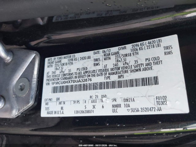 Продаж на аукціоні авто 2013 Ford Escape Sel, vin: 1FMCU0HX7DUA32876, номер лоту: 46010065