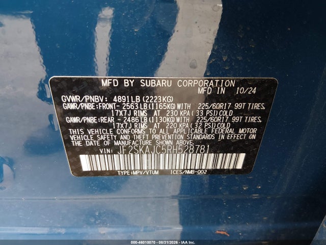 Продаж на аукціоні авто 2024 Subaru Forester Wilderness, vin: JF2SKAJC5RH528781, номер лоту: 46010070