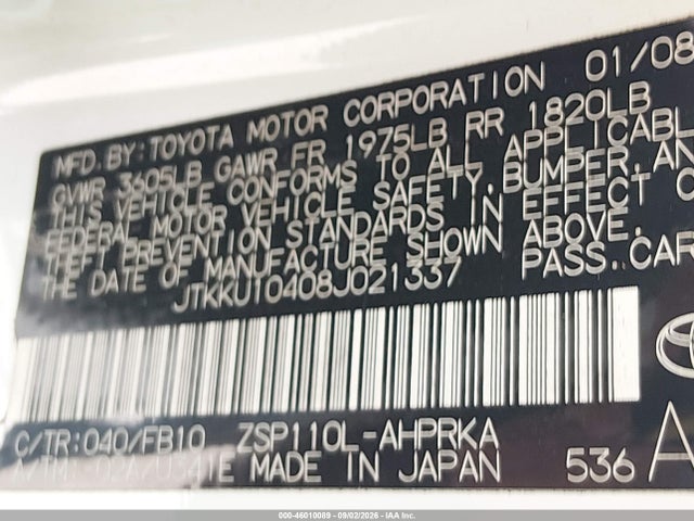 Aukcja sprzedaży 2008 Scion Xd, vin: JTKKU10408J021337, numer aukcji: 46010089