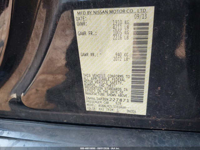 Aukcja sprzedaży 2014 Nissan Altima 2.5 S, vin: 1N4AL3AP3EN227871, numer aukcji: 46010095