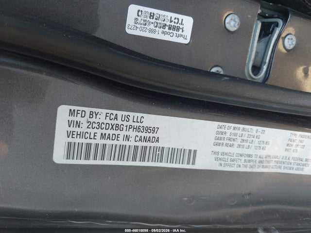 2023 Dodge Charger Sxt მანქანა იყიდება აუქციონზე, vin: 2C3CDXBG1PH639597, აუქციონის ნომერი: 46010098