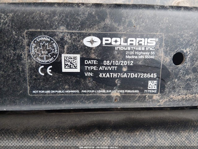 Продажа на аукционе авто 2013 Polaris Ranger 800 Xp, vin: 4XATH76A7D4728645, номер лота: 46010126