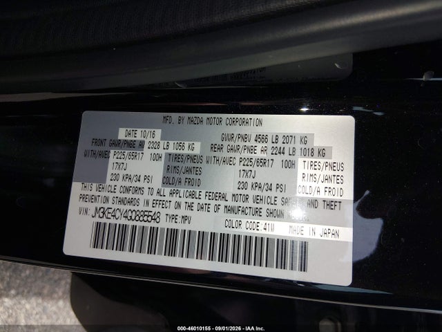 46010155 :رقم المزاد ، JM3KE4CY4G0885548 vin ، 2016 Mazda Cx-5 Touring مزاد بيع