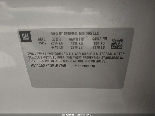 Продаж на аукціоні авто 2013 Chevrolet Malibu 1lt, vin: 1G11C5SA6DF161740, номер лоту: 46010184