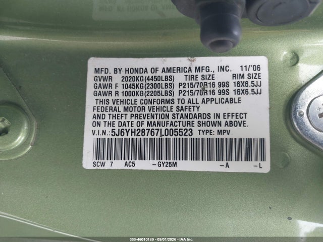 Aukcja sprzedaży 2007 Honda Element Ex, vin: 5J6YH28767L005523, numer aukcji: 46010189