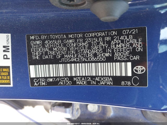 JTDS4MCE5NJ086550 Toyota COROLLA SE