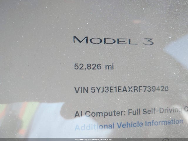 Aukcja sprzedaży 2024 Tesla Model 3, vin: 5YJ3E1EAXRF739428, numer aukcji: 46010224