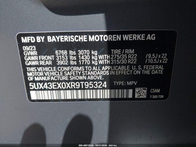 5UX43EX0XR9T95324 BMW X6 M60i