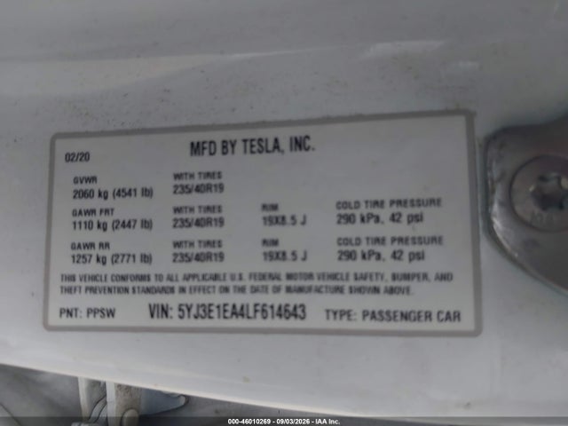 5YJ3E1EA6LF634635 Tesla Model 3 Standard Range Plus Rear-wheel Drive/standard Range Rear-wheel Drive
