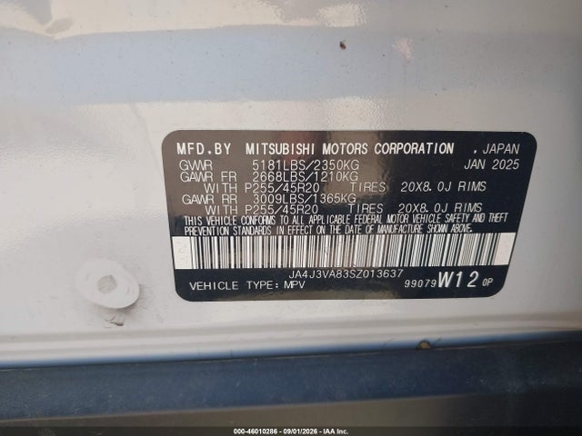 Aukcja sprzedaży 2025 Mitsubishi Outlander Se 2.5 2wd, vin: JA4J3VA83SZ013637, numer aukcji: 46010286