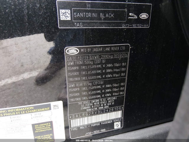 Продажа на аукционе авто 2020 Land Rover Discovery Se, vin: SALRG2RV9L2426106, номер лота: 46010316