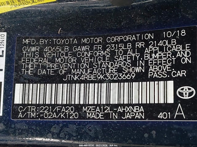Toyota COROLLA SE 2019 JTNK4RBE9K3023669 Image 9