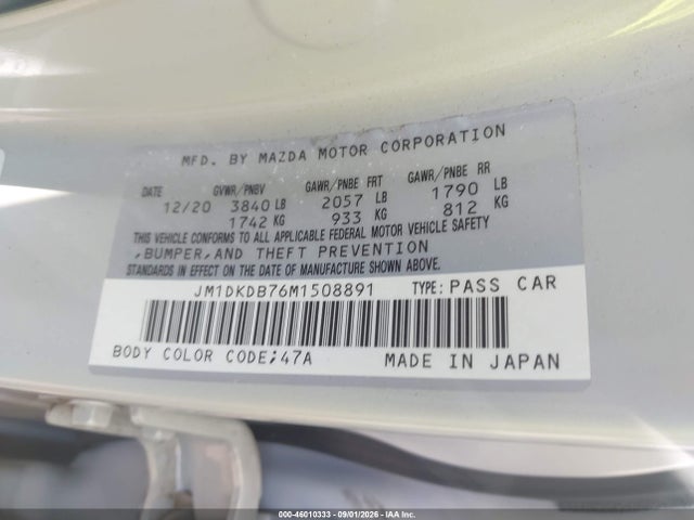 Aukcja sprzedaży 2021 Mazda Cx-3 Sport, vin: JM1DKDB76M1508891, numer aukcji: 46010333