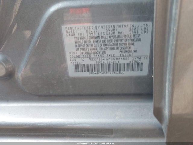 46010376 :رقم المزاد ، 3N1AB7AP8HY281360 vin ، 2017 Nissan Sentra S مزاد بيع
