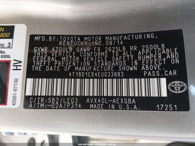 4T1BD1EB4EU033883 Toyota Avalon Hybrid Xle Touring