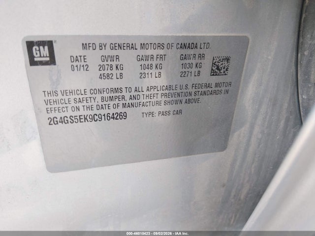 46010423 :رقم المزاد ، 2G4GS5EK9C9164269 vin ، 2012 Buick Regal Premium 1 مزاد بيع