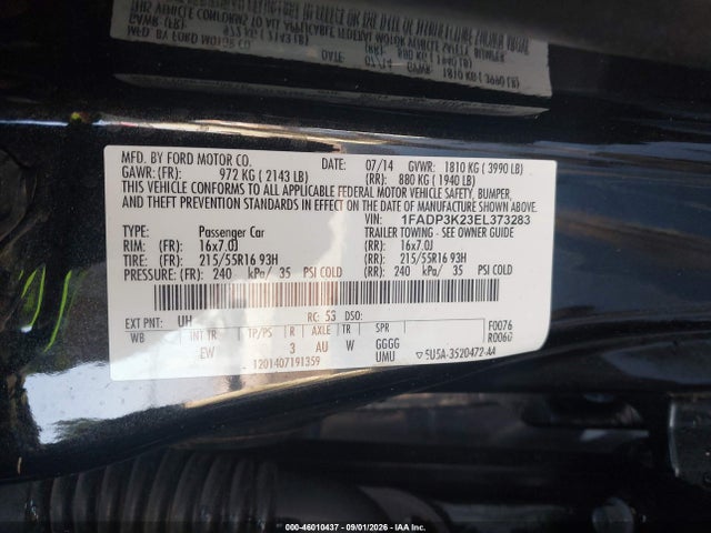2014 Ford Focus Se მანქანა იყიდება აუქციონზე, vin: 1FADP3K23EL373283, აუქციონის ნომერი: 46010437