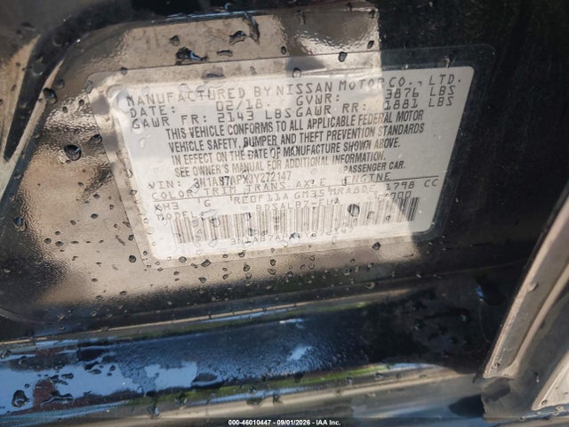 2018 Nissan Sentra S მანქანა იყიდება აუქციონზე, vin: 3N1AB7APXJY272147, აუქციონის ნომერი: 46010447
