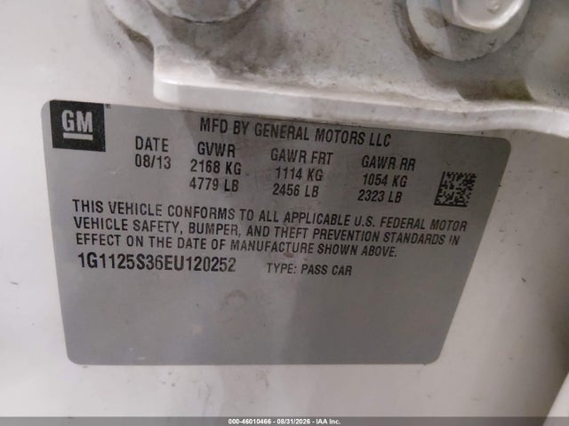 46010466 :رقم المزاد ، 1G1125S36EU120252 vin ، 2014 Chevrolet Impala 2lt مزاد بيع