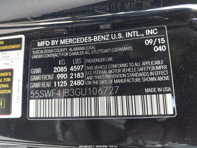 55SWF4JB3GU106727 Mercedes-Benz C 300