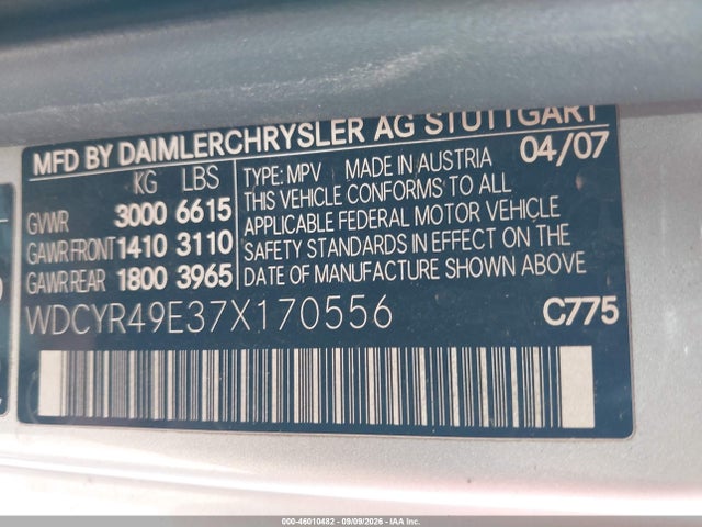 Aukcja sprzedaży 2007 Mercedes-benz G 500 4matic, vin: WDCYR49E37X170556, numer aukcji: 46010482