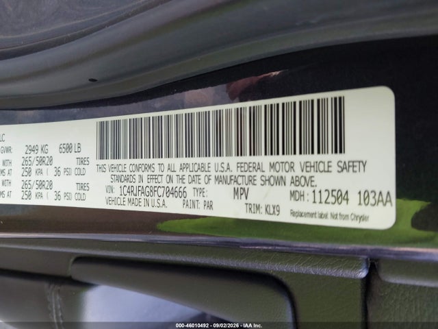 Aukcja sprzedaży 2015 Jeep Grand Cherokee Altitude, vin: 1C4RJFAG8FC704666, numer aukcji: 46010492