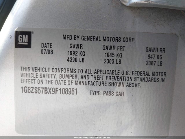 46010540 :رقم المزاد ، 1G8ZS57BX9F108961 vin ، 2009 Saturn Aura Xe مزاد بيع