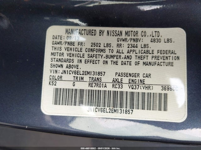 Продаж на аукціоні авто 2014 Infiniti Q60, vin: JN1CV6EL2EM131857, номер лоту: 46010582
