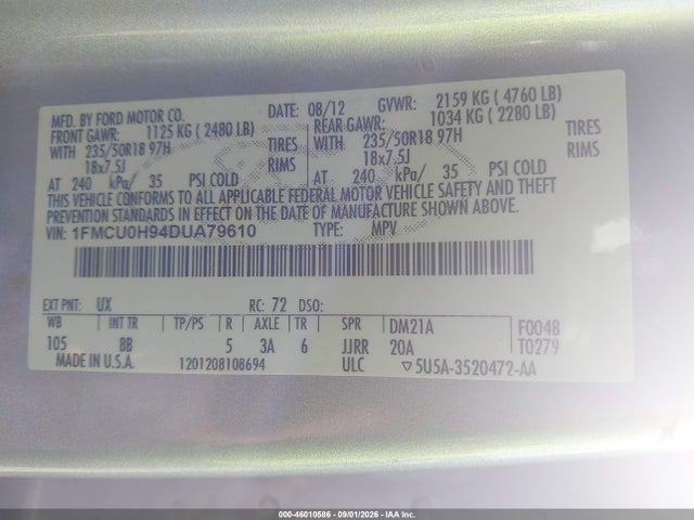 Продаж на аукціоні авто 2013 Ford Escape Sel, vin: 1FMCU0H94DUA79610, номер лоту: 46010586