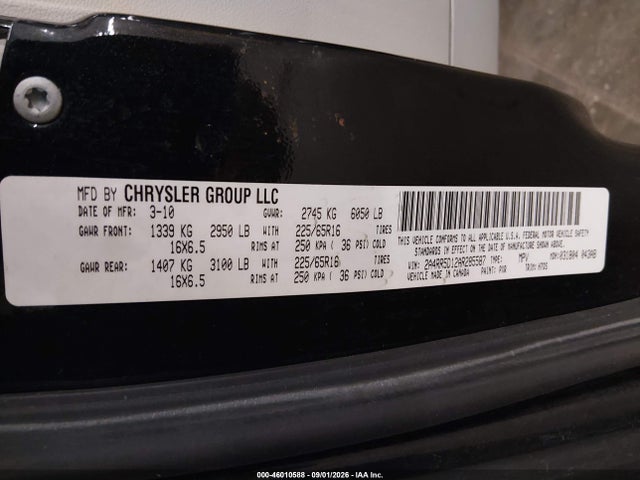 46010588 :رقم المزاد ، 2A4RR5D12AR285587 vin ، 2010 Chrysler Town & Country Touring مزاد بيع