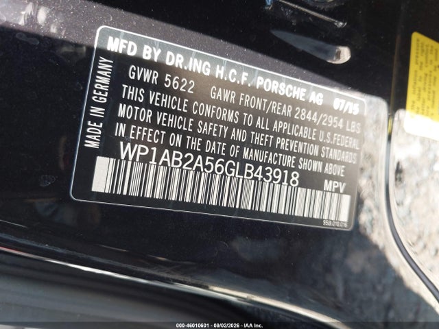 2016 Porsche Macan S მანქანა იყიდება აუქციონზე, vin: WP1AB2A56GLB43918, აუქციონის ნომერი: 46010601