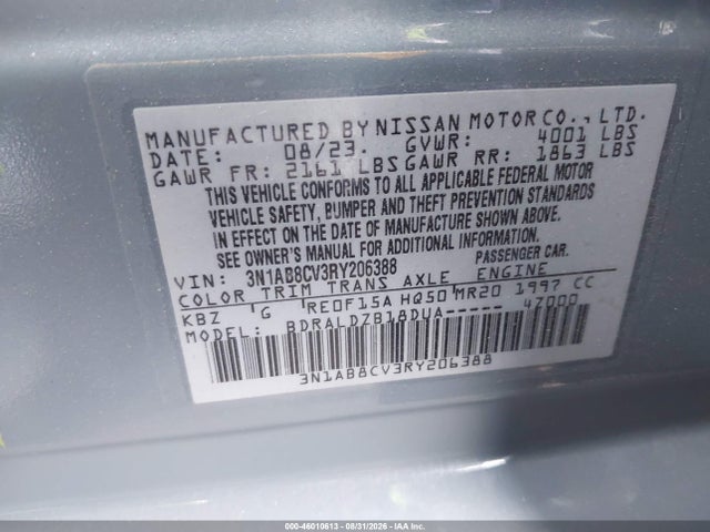 Aukcja sprzedaży 2024 Nissan Sentra Sv Xtronic Cvt, vin: 3N1AB8CV3RY206388, numer aukcji: 46010613