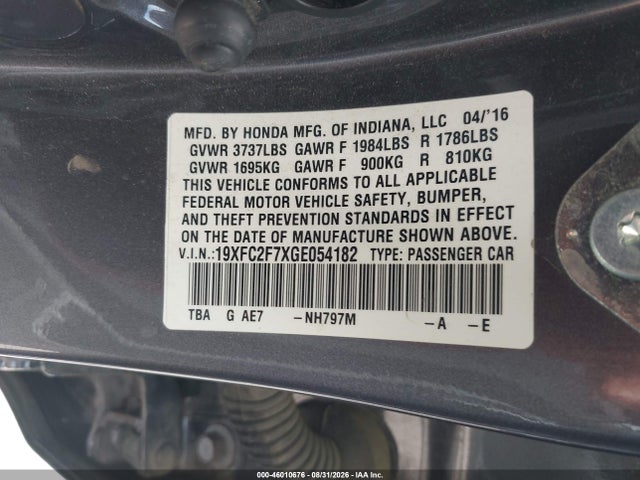 19XFC2F7XGE054182 Honda CIVIC EX