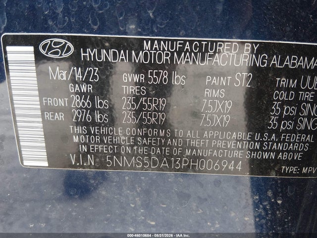 Продаж на аукціоні авто 2023 Hyundai Santa Fe Hybrid Limited, vin: 5NMS5DA13PH006944, номер лоту: 46010684